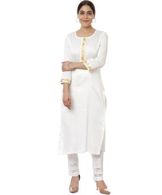 Off-White Lemon Parsi Embroidered Kurti with Crochet Pants 1