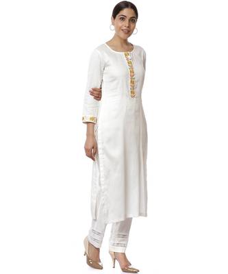 Off-White Lemon Parsi Embroidered Kurti with Crochet Pants 3