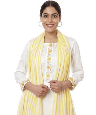 Off-White Lemon Parsi Embroidered Kurti with Crochet Pants and Lemon White Striped Dupatta 1