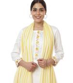 Off-White Lemon Parsi Embroidered Kurti with Crochet Pants and Lemon White Striped Dupatta