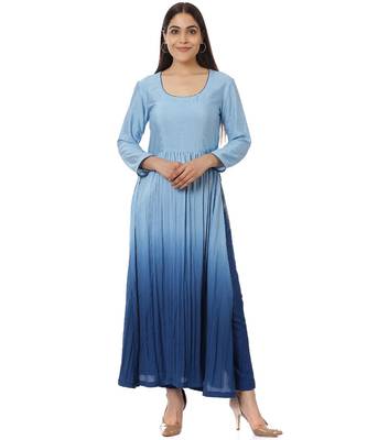 Blue Ombre Gathered Kurti with Pants 1