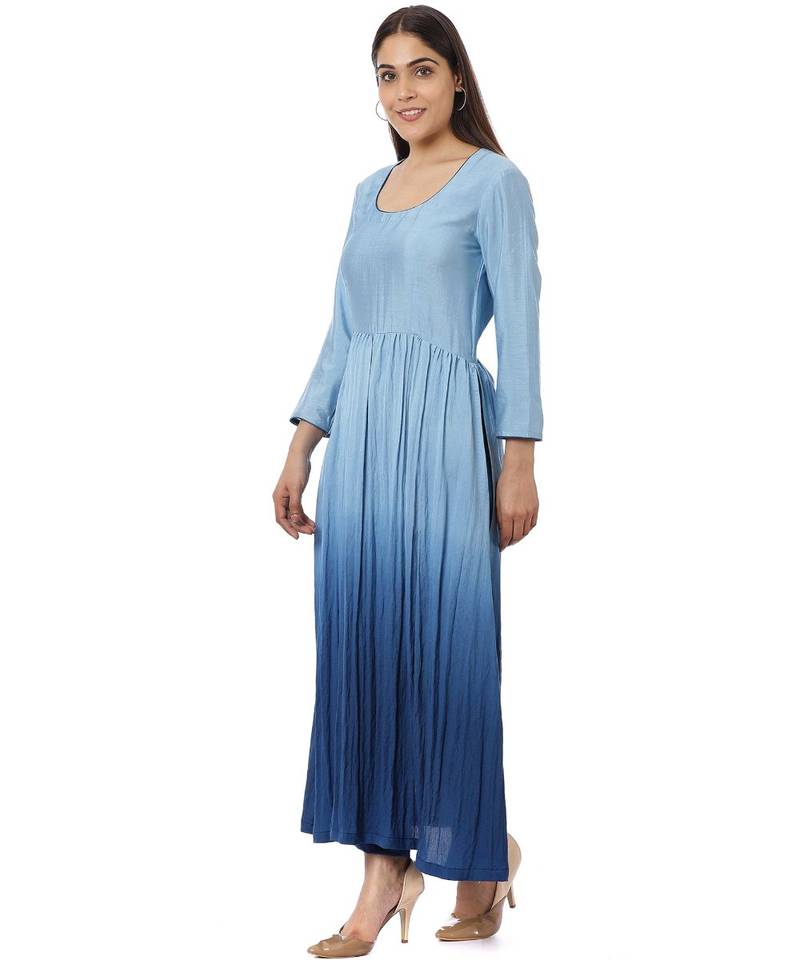 Blue Ombre Gathered Kurti with Pants