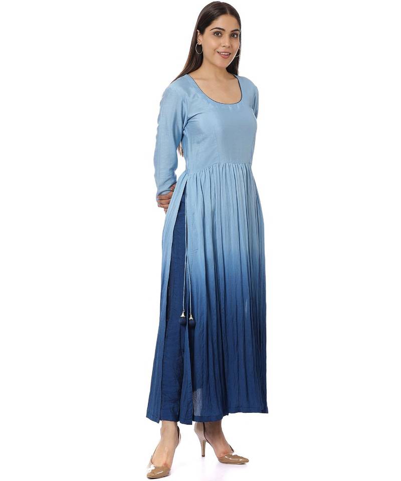 Blue Ombre Gathered Kurti with Pants
