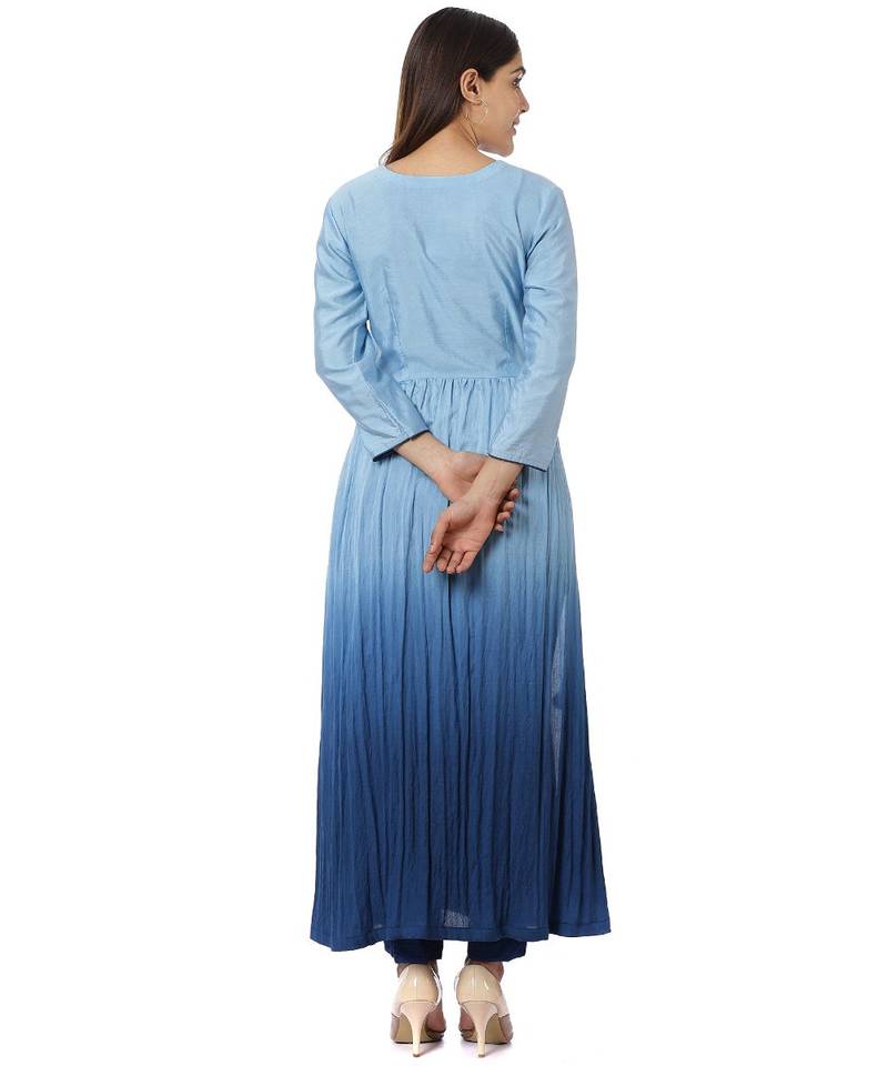Blue Ombre Gathered Kurti with Pants