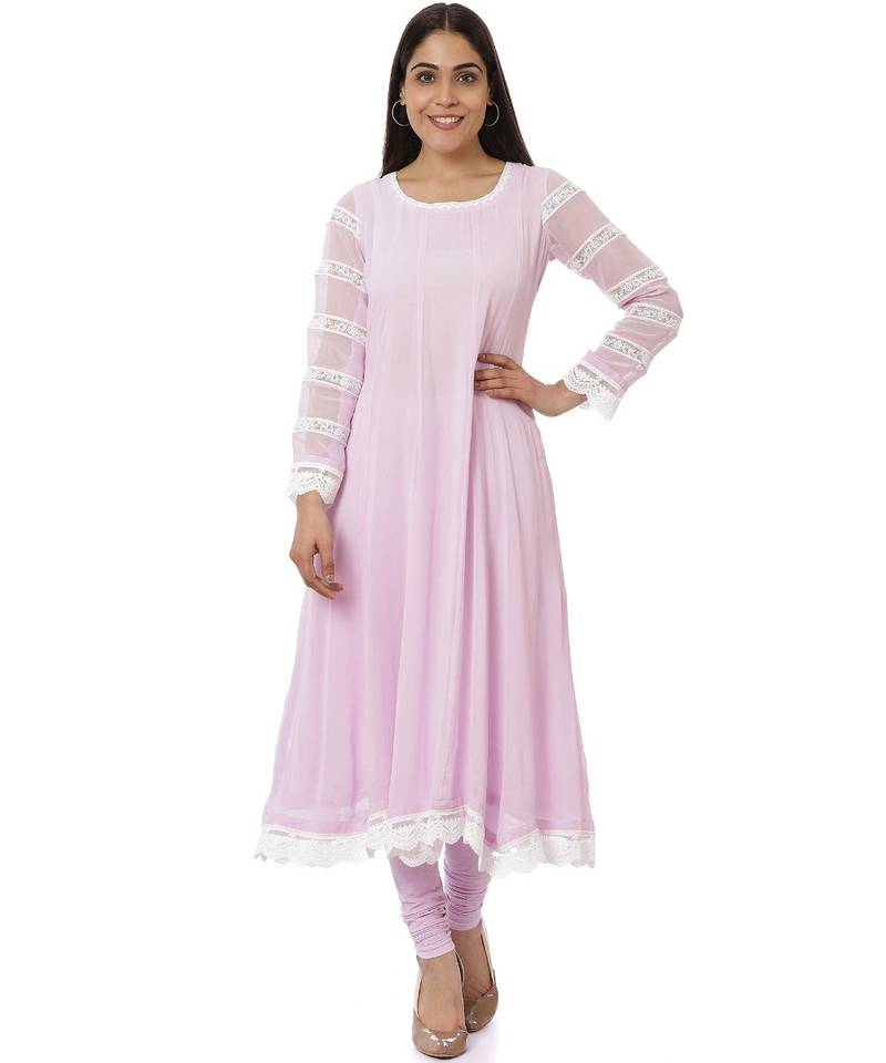 Mauve Georgette Crochet Anarkali with Churidaar