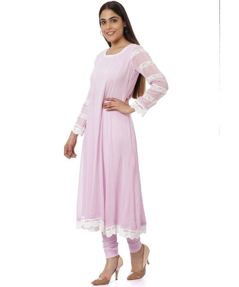 Mauve Georgette Crochet Anarkali with Churidaar