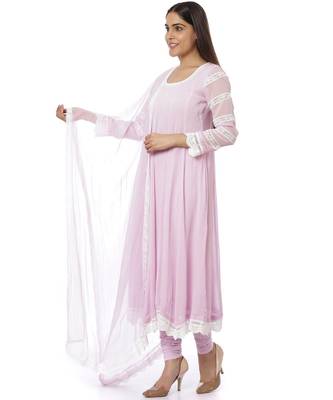 Mauve Georgette Crochet Anarkali with Churidaar And Dupatta 1