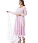 Mauve Georgette Crochet Anarkali with Churidaar And Dupatta