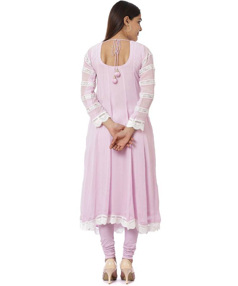 Mauve Georgette Crochet Anarkali with Churidaar And Dupatta
