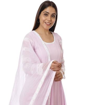 Mauve Georgette Crochet Anarkali with Churidaar And Dupatta 4