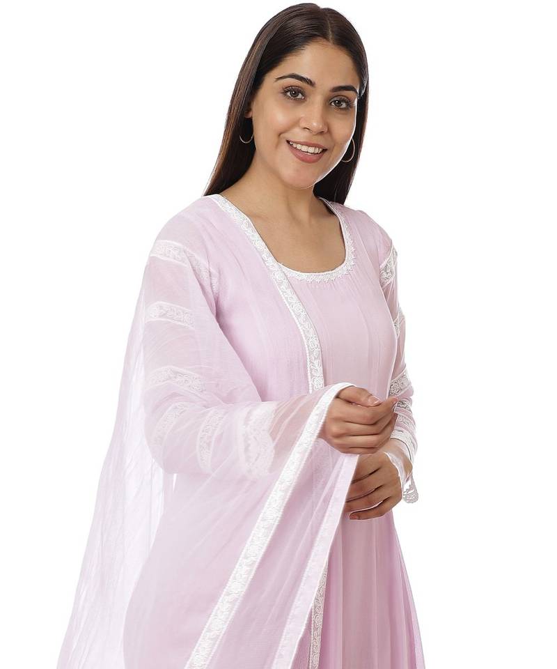 Mauve Georgette Crochet Anarkali with Churidaar And Dupatta