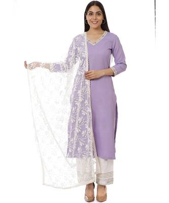 Mauve Matka Silk Kurti with Pants And Off-White Embroidered Dupatta 1
