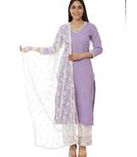 Mauve Matka Silk Kurti with Pants And Off-White Embroidered Dupatta