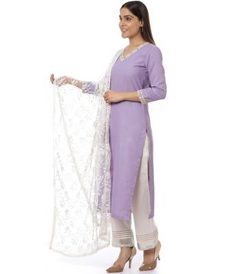 Mauve Matka Silk Kurti with Pants And Off-White Embroidered Dupatta 2