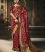 Red woven banarasi silk saree with blouse