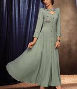 Grey embroidered rayon long-kurtis