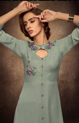 Grey embroidered rayon long-kurtis 2