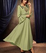 Light-parrot-green embroidered rayon long-kurtis