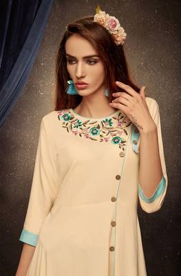 Cream embroidered rayon long-kurtis 2
