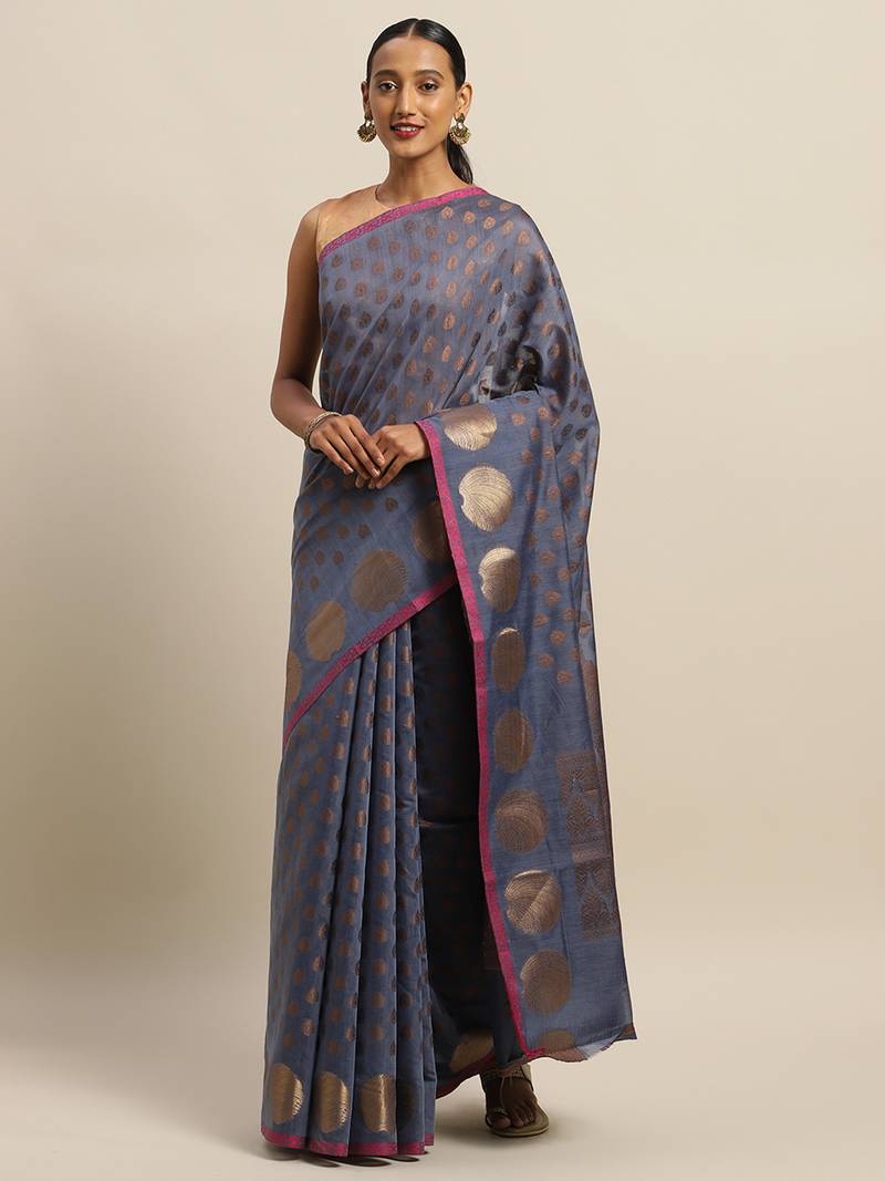 Women's Silk Blend Grey WovenDesign DesignerSaree With Blouse Piece
