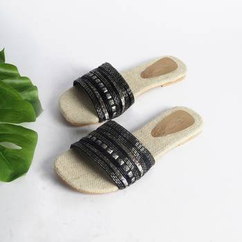 Black Metal and Sequin Sliders with Jute InSole 2