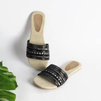 Black Metal and Sequin Sliders with Jute InSole 3