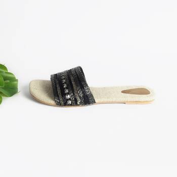 Black Metal and Sequin Sliders with Jute InSole 4