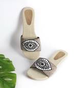 Light Grey Beaded Evil Eye Flat with cr?me and Black thread work with Jute Insole