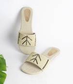 Cream and Gold Bead Sliders with Jute Insole