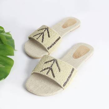 Cream and Gold Bead Sliders with Jute Insole 2
