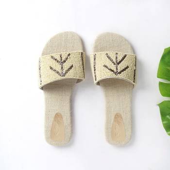 Cream and Gold Bead Sliders with Jute Insole 4