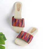 Pink , Orange , Gold and Black Hand Bead Embroidery Slider with Jute Insole