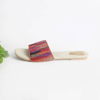Pink , Orange , Gold and Black Hand Bead Embroidery Slider with Jute Insole 2
