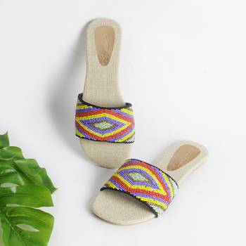 Aztec Multicolour bead slider with Jute Insole 1