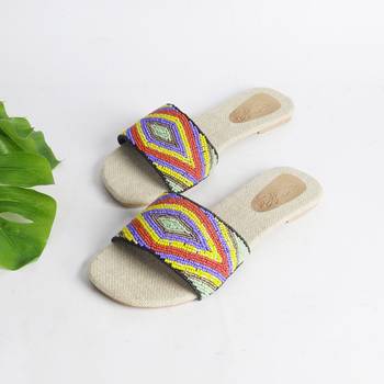 Aztec Multicolour bead slider with Jute Insole 2