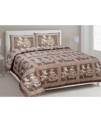 brown printed cotton King bed-sheets 1