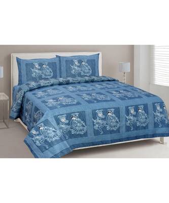 blue printed cotton King bed-sheets 1