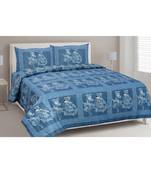 blue printed cotton King bed-sheets