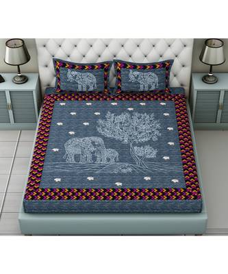 blue printed cotton King bed-sheets 1