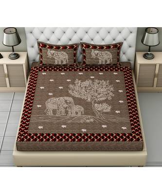 brown printed cotton King bed-sheets 1
