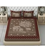 brown printed cotton King bed-sheets