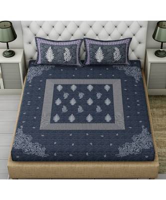 blue printed cotton King bed-sheets 1