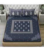 blue printed cotton King bed-sheets
