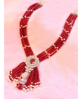 Stunning Indo Western Red Necklace with a gorgeous Silver Brooch 1