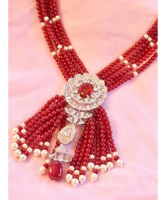 Stunning Indo Western Red Necklace with a gorgeous Silver Brooch 2