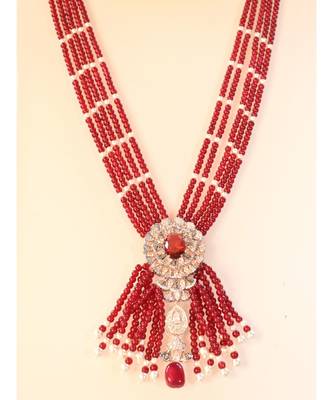 Stunning Indo Western Red Necklace with a gorgeous Silver Brooch 3