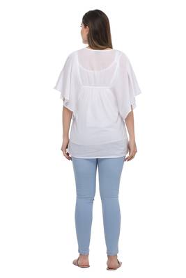 Ada Hand Embroidered White Cotton Lucknow Chikankari Women Top - A371897 2