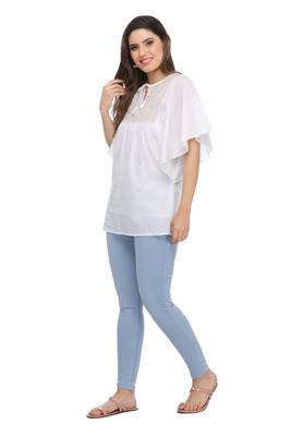 Ada Hand Embroidered White Cotton Lucknow Chikankari Women Top - A371897 3