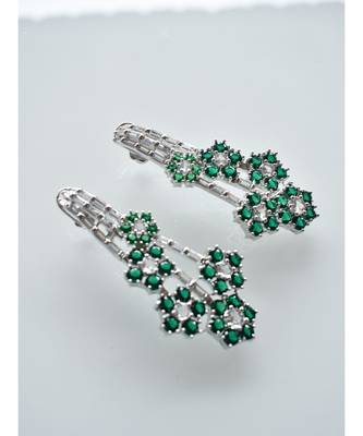 Unconventional Earrings in Rich White and Green CZ Stones 3