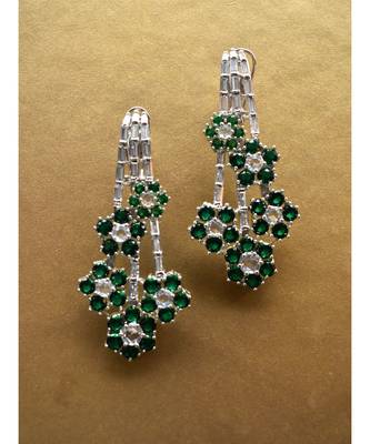 Unconventional Earrings in Rich White and Green CZ Stones 4